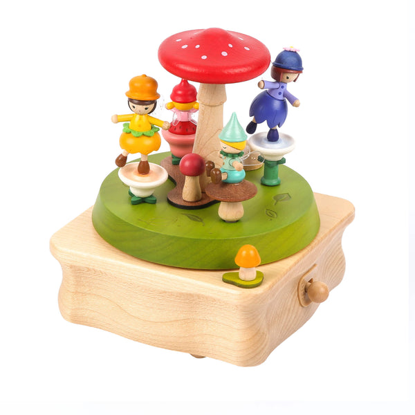 Colourful Fairies Playing Around A Mushroom
